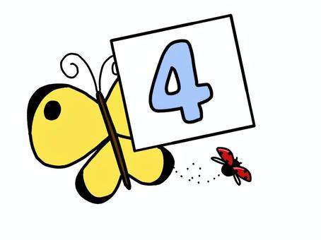 数字　4    生き物　4月 4月,数字,4,モンキチョウ,テントウムシ,生き物,昆虫,春,四角,イラストのイラスト素材