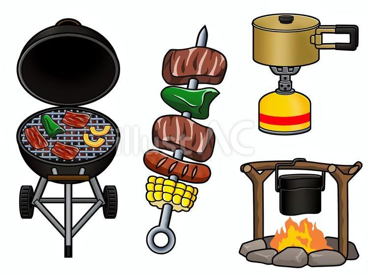 アウトドアの食事 アウトドア,バーベキュー,はんごうのイラスト素材