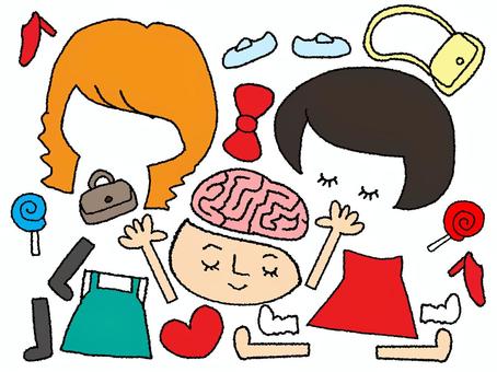 不思議なお人形 お人形,セット,不思議,女の子,お知らせ用,宣伝用,pop調,手描き,挿絵,ワンポイントのイラスト素材