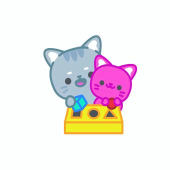 イラスト0139 猫,かわいい,キャラクター,子供,おもちゃ,形合わせ,ブロック,遊ぶ,キッズ,教育のイラスト素材
