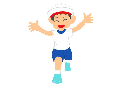 赤白帽をかぶった男の子 走る,男の子,こども,運動会,徒競走,人物,前向き,正面,小学生,中学生のイラスト素材