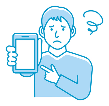 スマホの画面と若い男性イラスト 人物,男性,日本人,スマホ,悩む,困る,アジア人,上半身,若い,困惑のイラスト素材