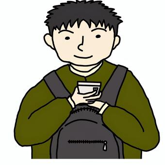 スマートフォンを使用する男性 スマートフォン,男性,リュック,抱える,通学,通勤,ネットサーフィンのイラスト素材