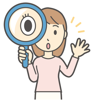  ロングヘア女性-402-バスト 虫眼鏡,女性,女の子,人物,かわいい,探す,検索,見る,発見,ルーペのイラスト素材