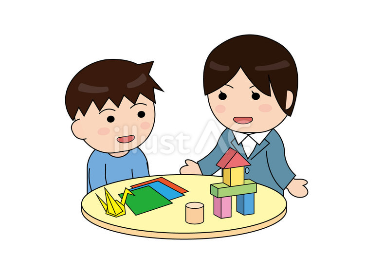 プレイセラピーを受ける男の子 プレイセラピー,面談,カウンセリングのイラスト素材