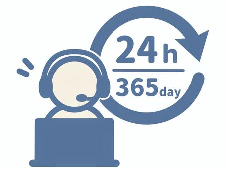24h365day対応アイコン 24時間,365日,年中無休,無休営業,サービス,サポート,ビジネス,営業時間,インフォメーション,案内のイラスト素材
