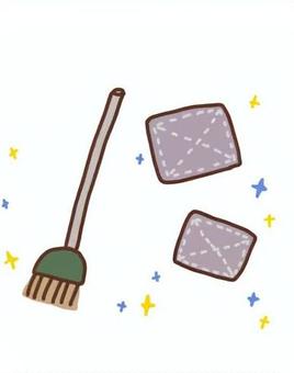 お掃除セット(ホウキ、雑巾) お掃除セット(ホウキ、雑巾) 大掃除,ホウキ,雑巾,2枚,キラキラのイラスト素材