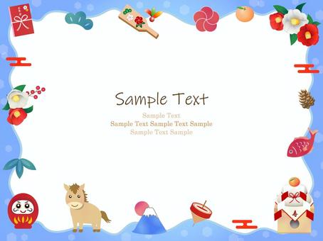 お正月の背景、フレーム01 正月,フレーム,背景,椿,馬,午,水彩,手描き,飾り枠,壁紙のイラスト素材