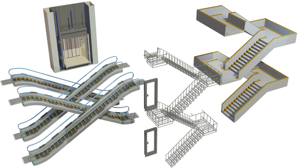 昇降設備 階段,エレベータ,エスカレータ,非常階段,階,階層,ステップ,昇る,降りる,エスカレーターのイラスト素材