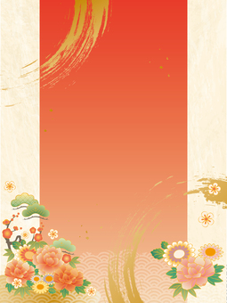 華やか和風フレーム縦③ 和風,和柄,背景,フレーム,枠,飾り枠,お正月,1月,縁起物,かわいいのイラスト素材