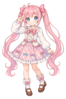 ピンクのツインテール少女　全身姿　透過済