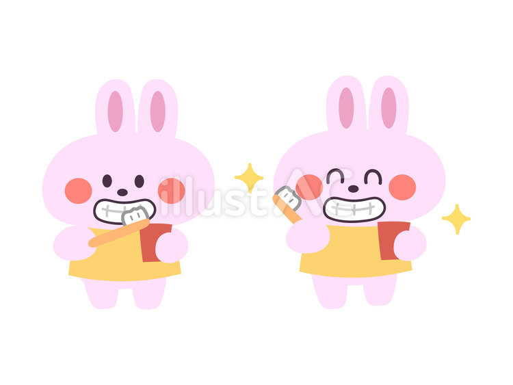 歯磨きするうさぎさん【カラー】 歯磨き,ウサギ,動物のイラスト素材