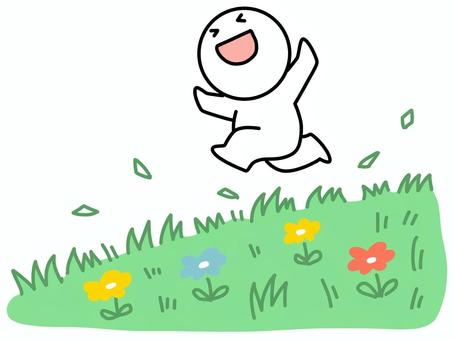 草原を笑顔で走る棒人間 草原を笑顔で走る棒人間 草原,走る,棒人間,笑顔,楽しい,嬉しい,ハイテンション,緑,花,草花のイラスト素材