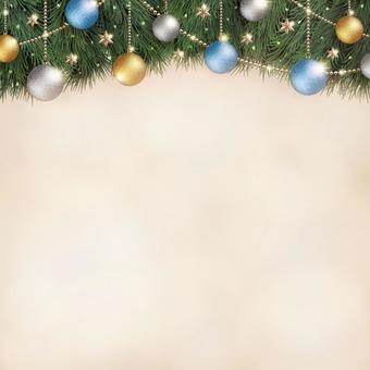 クリスマスツリーとベージュの背景 クリスマス,フレーム,オーナメント,クリスマスツリー,飾り,クリーム,ベージュ,クリーム色,色,背景のイラスト素材