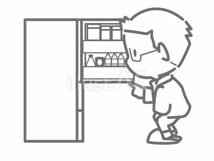 冷蔵庫と男性（モノクロ） 人物,生活,男性のイラスト素材