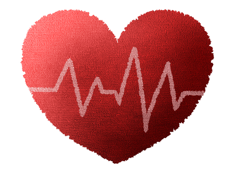 ワッペン風テクスチャな赤い心電図ハート ハート,赤,心電図,バレンタイン,アイコン,ハート型,ハートマーク,かわいい,おしゃれ,手描きのイラスト素材