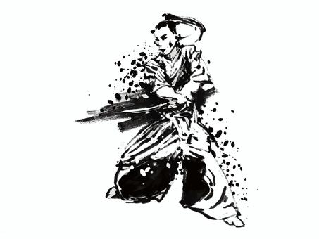 サムライ 墨絵,侍,武士,日本刀,かっこいい,時代劇,ベクター,透過のイラスト素材