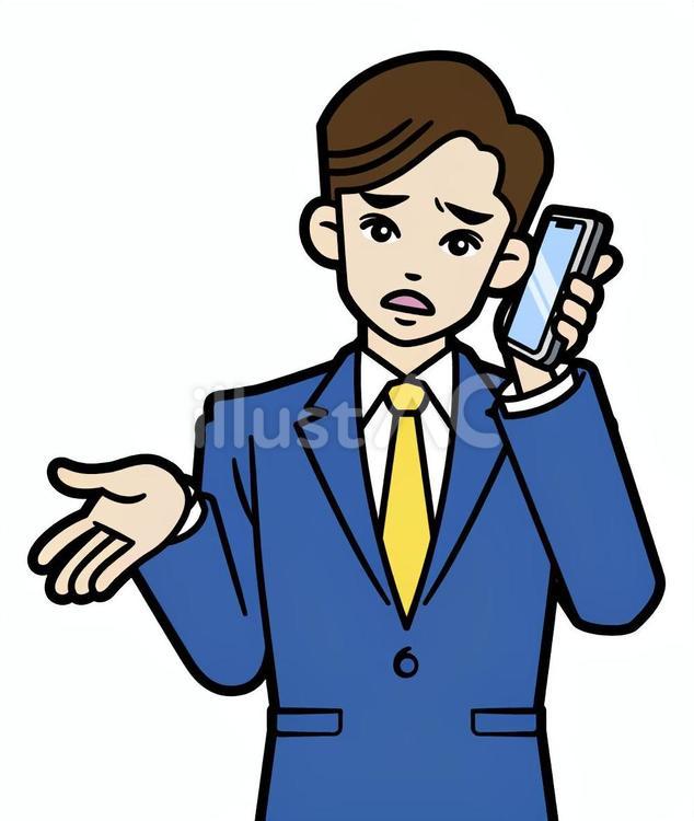 電話でお手上げの若いスーツの男性 人物,男性,会社員のイラスト素材
