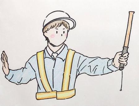 工事現場で誘導する人 工事,現場,警備員,誘導,案内,ヘルメット,安全,交通整備,男性,職業のイラスト素材