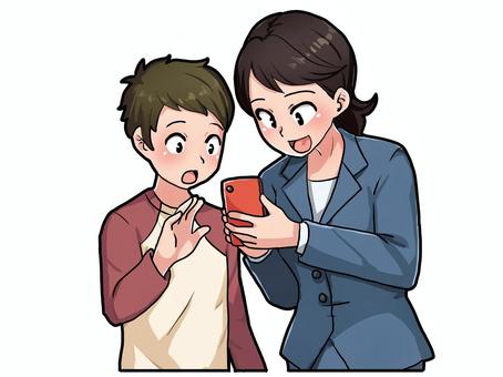 スマホの使い方 スマホ,教える,ネットリテラシー,少年,女性のイラスト素材