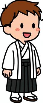 白の羽織袴の男の子です。 羽織,袴,シンプル,和装,和服,成人式,卒業式,コスチューム,着物,正装のイラスト素材