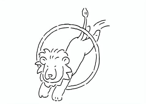 輪をくぐるライオン（線） プリント,チラシ,広告,イメージ,パーツ,メッセージカード,デフォルメ,アイテム,綺麗,日本のイラスト素材
