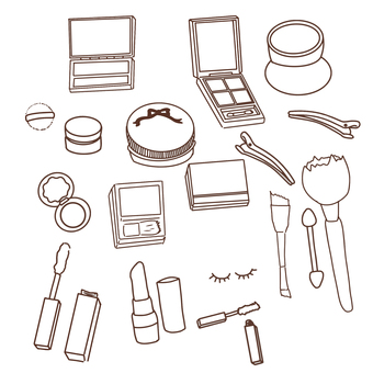 メイク用品 メイク,お化粧,お化粧品,メイク用品,メイクアップ,化粧,口紅,リップ,グロス,アイメイクのイラスト素材