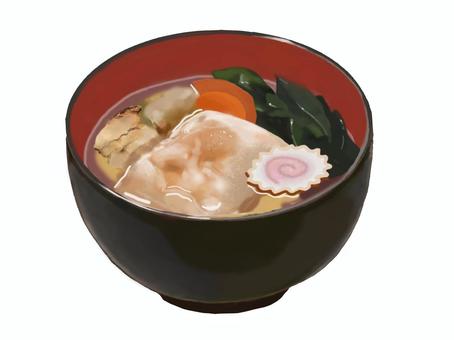 お雑煮264-1 お雑煮,雑煮,餅,お餅,正月,食べ物,関東風,醤油,かまぼこ,椎茸のイラスト素材