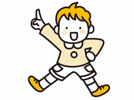 元気に指差しする男の子 男の子,子ども,元気,指差し,ジャンプ,踊る,発見,見つける,幼児,ひらめくのイラスト素材