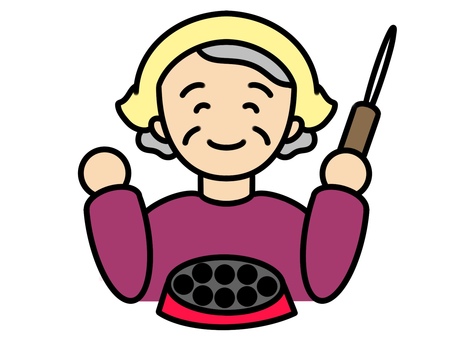 たこ焼き器おばあちゃん たこ焼き器おばあちゃん シニア,高齢者,介護のイラスト素材