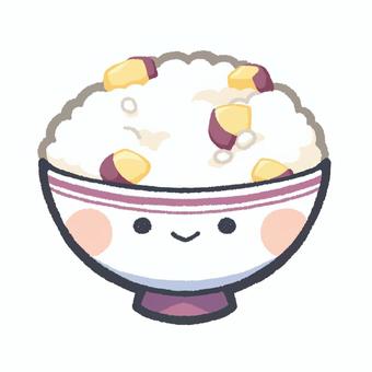 芋ごはん 芋ご飯,炊き込み,米,さつまいも,秋,味覚,紫,黄色,かわいい,手描きのイラスト素材