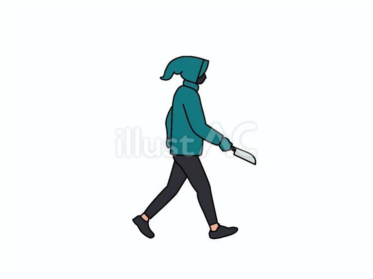 包丁を持った強盗 包丁,強盗,フードのイラスト素材