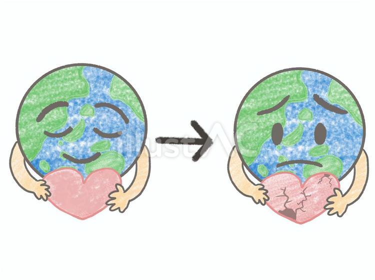 「笑顔の地球」から「悲しむ地球」 地球,天体,自然のイラスト素材