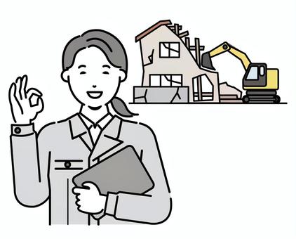 空き家解体業者　女性 空き家,解体業,家,住宅,仕事,作業服,空き家解体,作業員,取り壊し,女性のイラスト素材