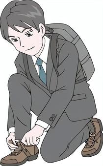 靴ひもを結ぶ男性 会社員,男性,スーツ,靴ひも,結ぶ,身支度,身だしなみ,リュックサック,靴,ネクタイのイラスト素材