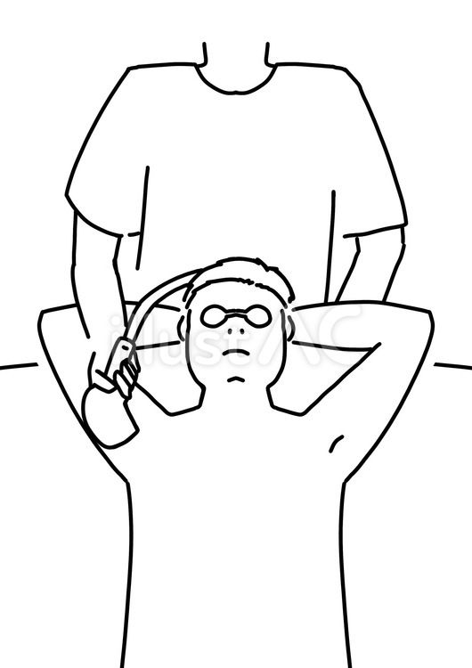 脇毛脱毛される男性　線画 脇毛,体毛,脱毛のイラスト素材