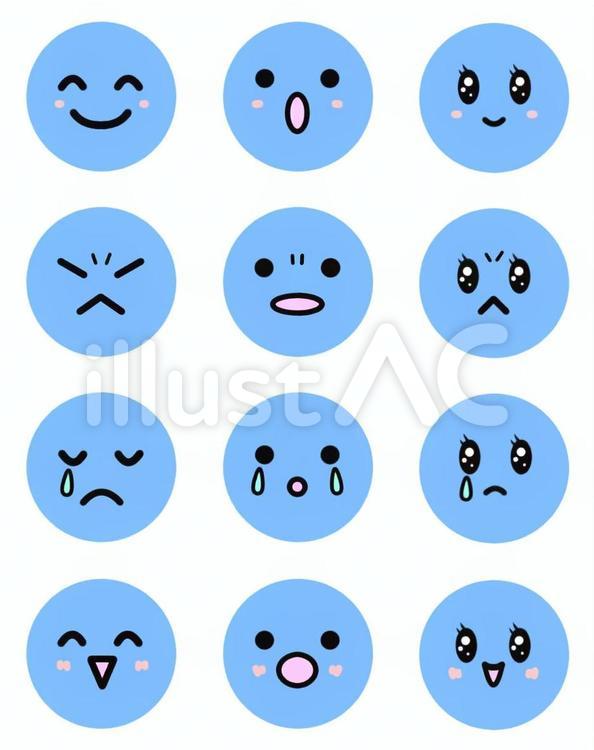 表情アイコン(丸･青) 顔,アイコン,表情のイラスト素材