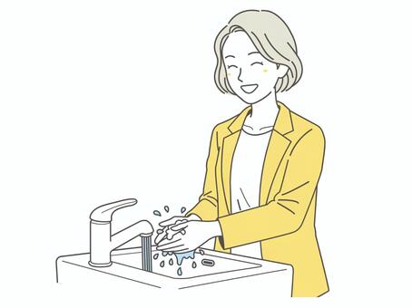 手洗いをする女性１ 手洗い,風邪,予防,女性,菌,ウイルス,感染症,対策,インフルエンザ,手のイラスト素材