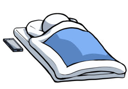 スマホを置いて眠る人 睡眠,熟睡,布団,就寝,スマホ,スマートフォン,デジタルデトックス,快眠,健康,生活改善のイラスト素材