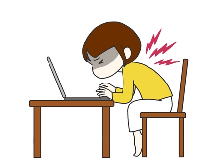 体に合わない机とイスでPC作業する人 合わない,サイズ,高さ,机,デスク,pc,パソコン,作業,仕事,在宅ワークのイラスト素材