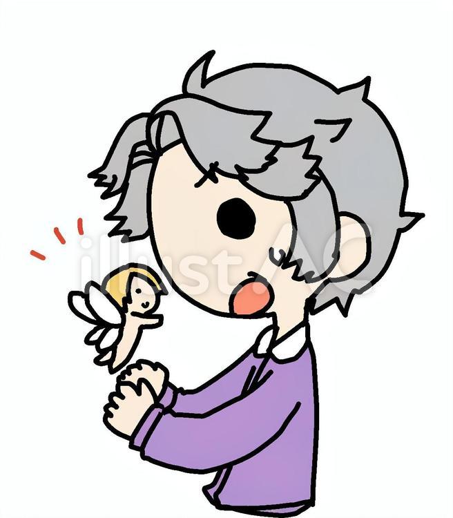 妖精と驚くおばあさん おばあさん,女性,妖精のイラスト素材