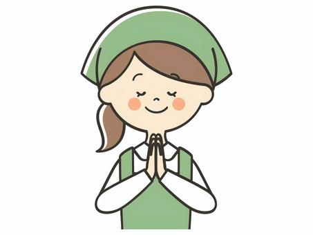 合掌する女性店員 合掌する女性店員 願い事,お願い,祈る,祈願,お祈り,参拝,神社参拝,お参り,合掌,商売繁盛のイラスト素材