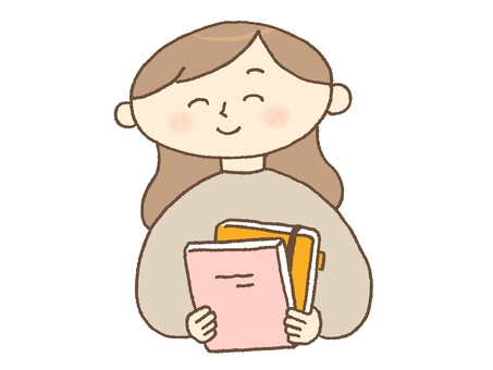 手帳を持った笑顔の女性 手帳,手帳会議,ダイアリー,ノート,日記,スケジュール,プランナー,予定管理,女性,人物のイラスト素材