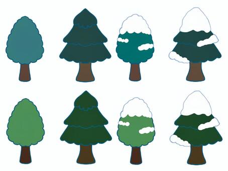 冬の木のイラスト 広葉樹,針葉樹,木,雪,冬,シンプルのイラスト素材