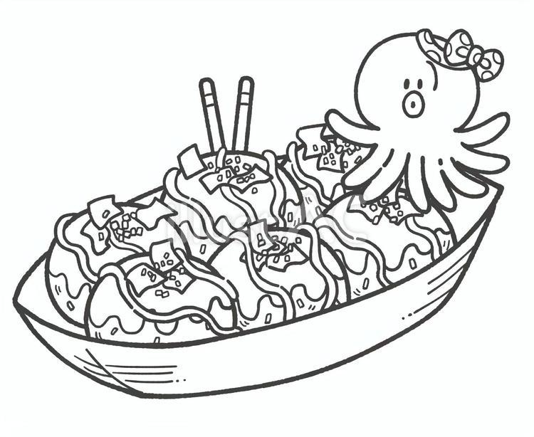たこ焼きの白黒手描きイラスト2 たこ焼き,白黒,夏祭りのイラスト素材
