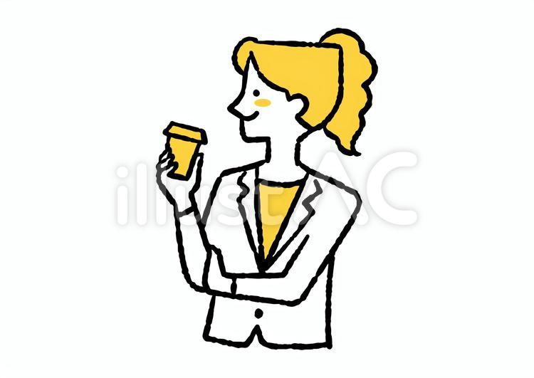 飲み物を持つ女性会社員 飲み物,カップ,スーツのイラスト素材