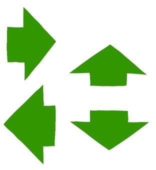 平たい矢印セット緑 矢印,案内,表記,こっち,こちら,ここ,あちら,あっち,シンプル,手書きのイラスト素材