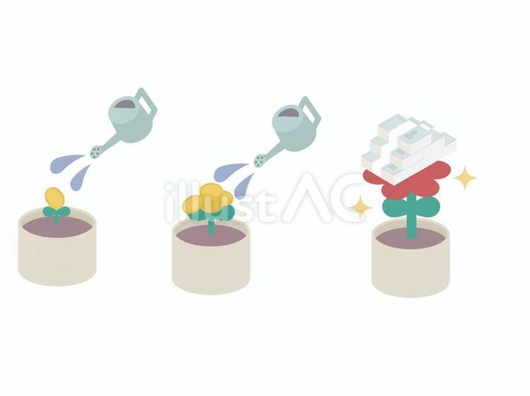 お金の植物を育てるアイソメセット お金,コイン,資金のイラスト素材