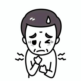 シニア男性　胸の痛み　白黒 病気,高齢者,白黒,胸,痛み,胸痛,症状,苦しい,肺炎,気胸のイラスト素材