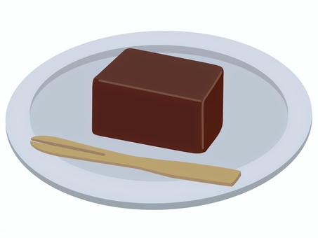 グレーの皿に載ったようかん　白背景 ようかん,和菓子,お菓子,スイーツ,おやつ,甘い,美味しい,食べ物,白背景,皿のイラスト素材